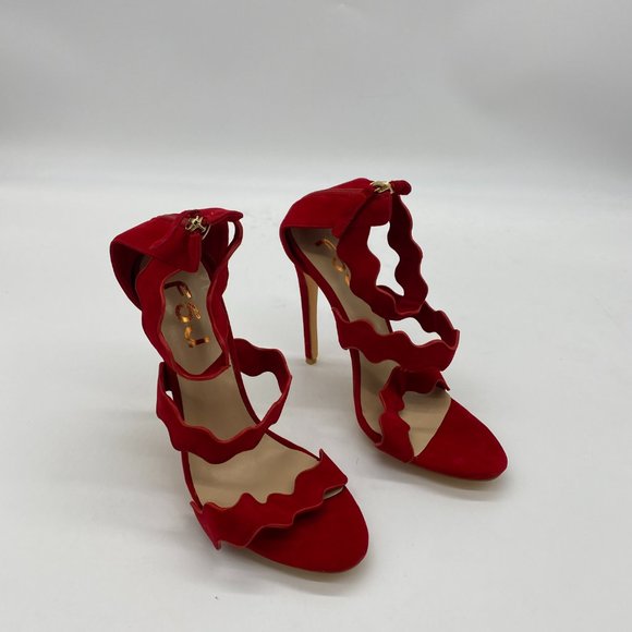 FSJ Hot Open Toe Strappy Heeled Sandal Suede Dress - Picture 3 of 12